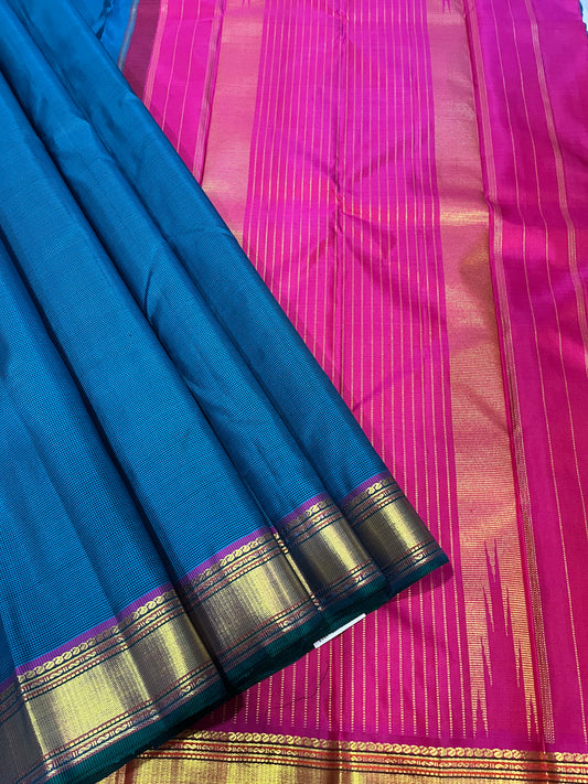 Bavanji Border Blue with Black Cheques Body Kanchipuram Silk Saree