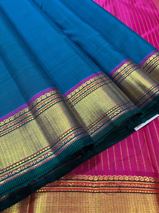 Bavanji Border Blue with Black Cheques Body Kanchipuram Silk Saree