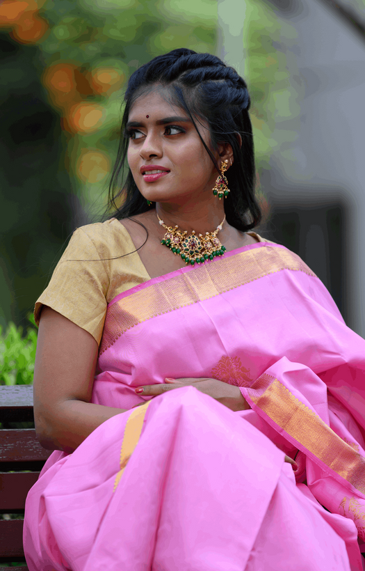 Baby Pink Kanchipuram Silk Saree