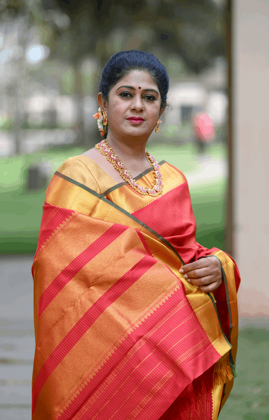 Bavanji Gold Zari Border Both Sides Red Kattam Kanchipuram Silk Saree